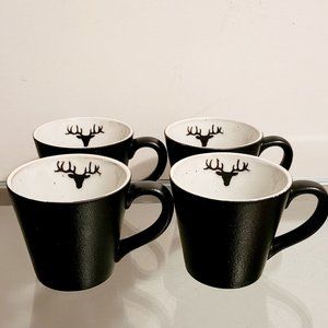 Pottery Barn Rustic Reindeer Terracotta Mugs Set of 4 NEW in Box